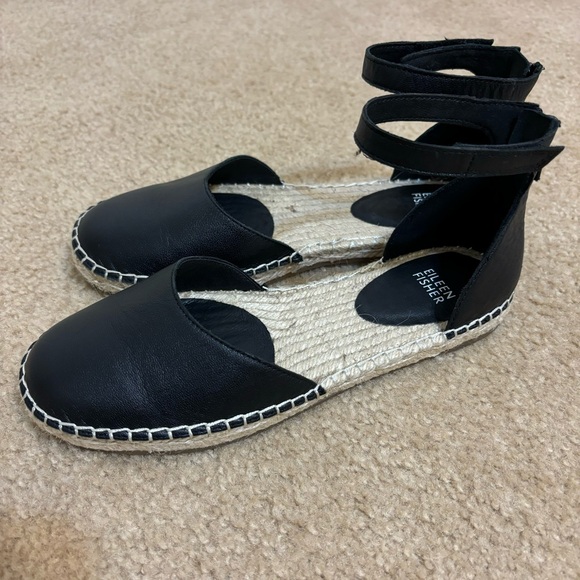 Eileen Fisher Lala Leather Espadrille Flat Black 7 - Picture 5 of 6